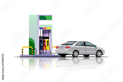 The car is filling up at the fuel station vector illustration