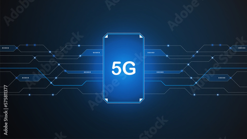 5G network technology background concept. 5G wireless Wi-fi connection internet, data, circle line, lights, technology Abstract, vector. 5G for web banner, web site, communication, transformation.