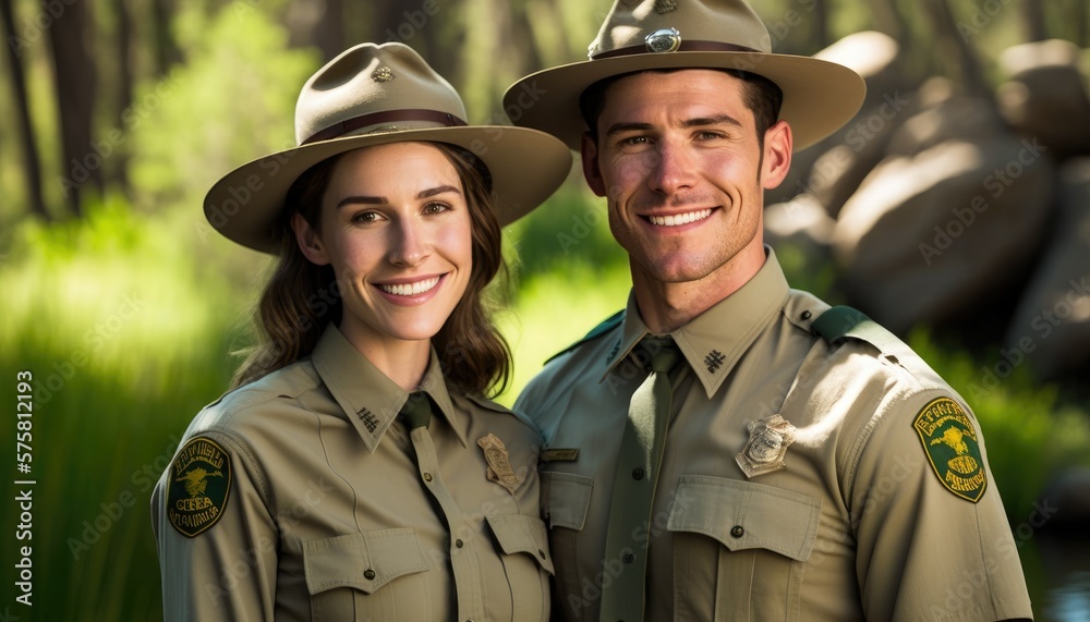 Empowering Confidence and Relationship in the Workplace: Celebrating National Couple's Day with Diversity Inclusivity in the Industry with Caucasian Park ranger Couple (generative AI