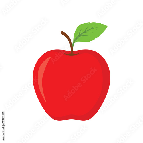 Red apple fruit. Vector illustration of red apple fruit. Apple icon vector illustration isolated on white background. Apple with green leaves. Vector illustration