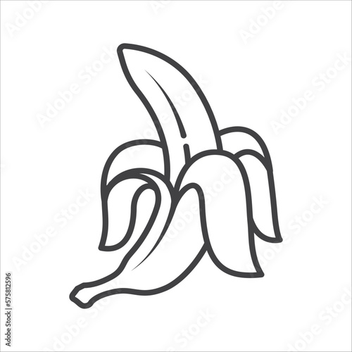 Peeled Banana linear icon vector. Banana fruit linear icon isolated on white background. Peeled Banana icon in trendy linear style vector. Vector illustration © kursi_design