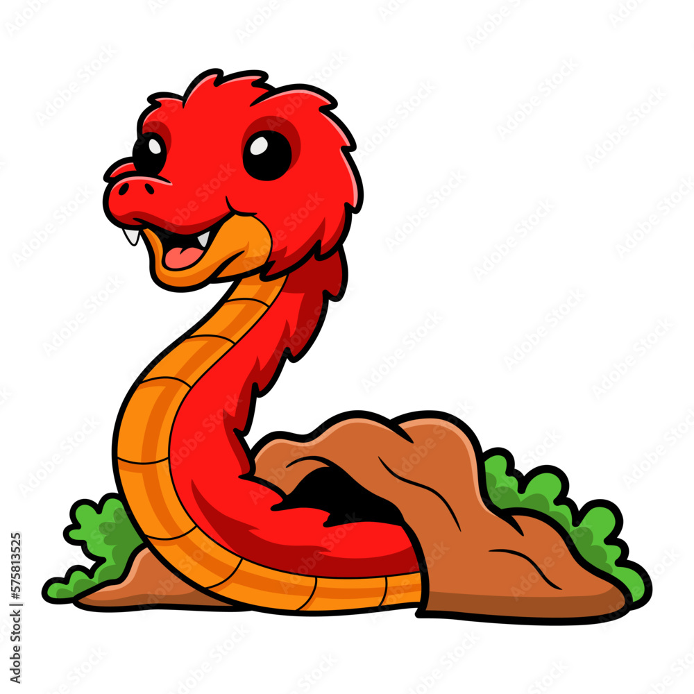 Fototapeta premium Cute spiny bush viper cartoon out from hole