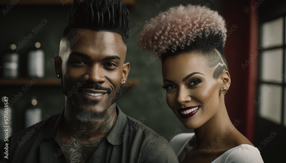 Empowering Confidence and Relationship in the Workplace: Celebrating National Couple's Day with Diversity Inclusivity in the Industry with Multiracial Barber Couple (generative AI Empowering Confidence and Relationship in the Workplace: Celebrating National Couple's Day with Diversity Inclusivity in the Industry with Multiracial Barber Couple (generative AI