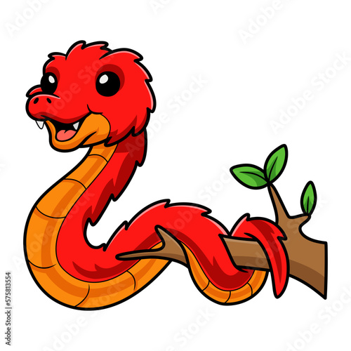 Cute spiny bush viper cartoon on tree branch