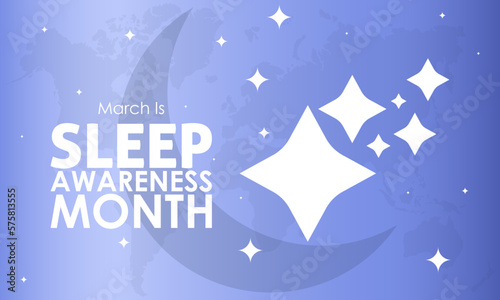 National Sleep Awareness Month. Consider of your well-being impact concept banner, template, card, background observed on March