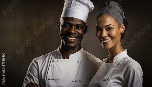 Empowering Confidence and Relationship in the Workplace: Celebrating National Couple's Day with Diversity Inclusivity in the Industry with Multiracial Chef Couple (generative AI © Get Stock