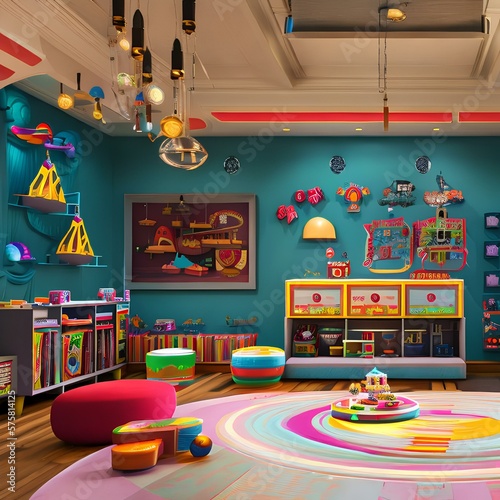 a playroom with modern toys and furniture1, Generative AI © Ai.Art.Creations