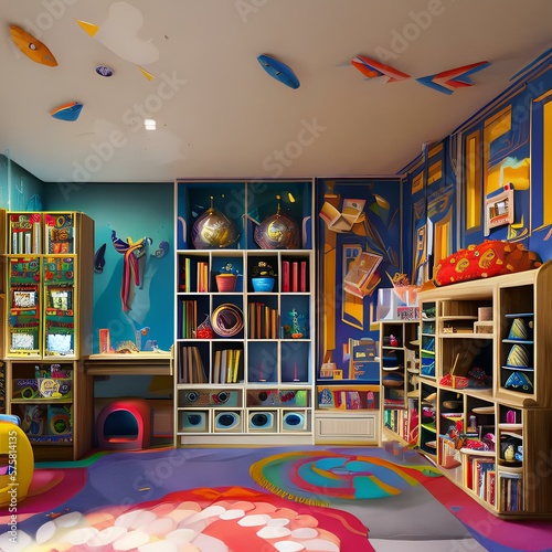 a playroom with modern toys and furniture2, Generative AI © Ai.Art.Creations