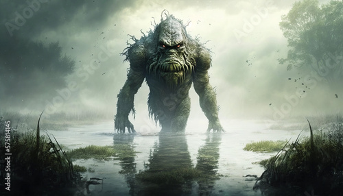 Photorealistic ai artwork of a swamp monster or bunyip. Illustration. Generative ai. photo
