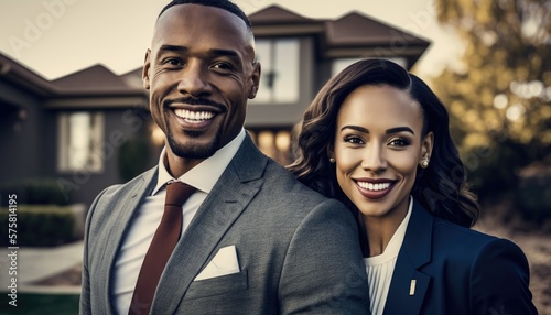 Empowering Confidence and Relationship in the Workplace  Celebrating National Couple s Day with Diversity Inclusivity in the Industry with Multiracial Real estate agent Couple  generative AI