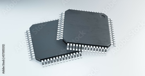  3d render of microchip or semiconductor chip, for computing.