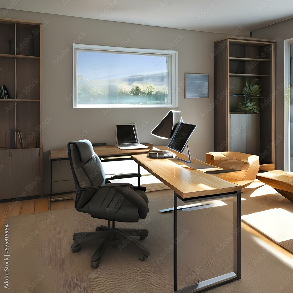 6. A home office with a Modern desk, a comfortable chair, and lots of natural light.3, Generative AI 6. A home office with a Modern desk, a comfortable chair, and lots of natural light.3, Generative AI