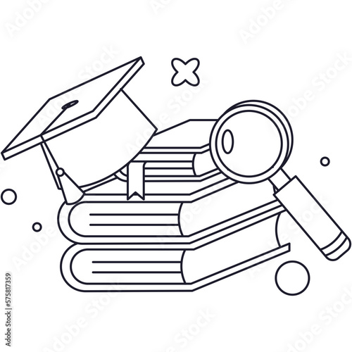 Book and Gown Educational Sticker Outline 2D Illustration