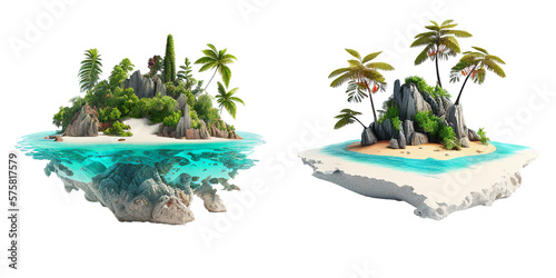 Tropical island with trees Travel summer holiday vacation idea concept, isolated on white background, image ai generate