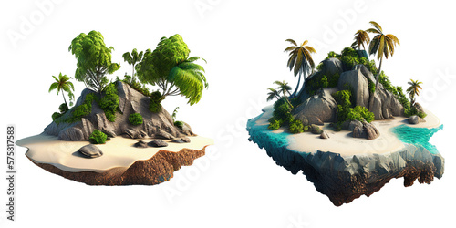 Tropical island with trees Travel summer holiday vacation idea concept, isolated on white background, image ai generate