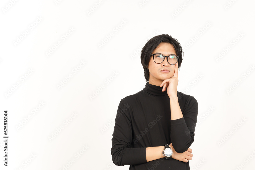 Looking up and Thinking Gesture Of Handsome Asian Man Isolated On White Background Looking up and Thinking Gesture Of Handsome Asian Man Isolated On White Background