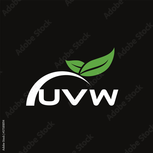 UVW letter nature logo design on black background. UVW creative initials letter leaf logo concept. UVW letter design. photo