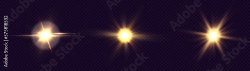 The effect of bright sunlight. Twinkling gold star on a transparent background.Bright light effect.	
