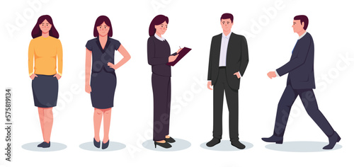 set of man and woman in suit. business people vector illustration	
