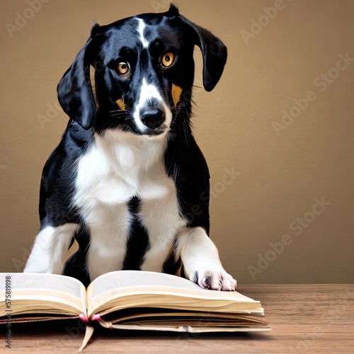 Puppy reading a book with atention, concept pet Generative AI © gassh