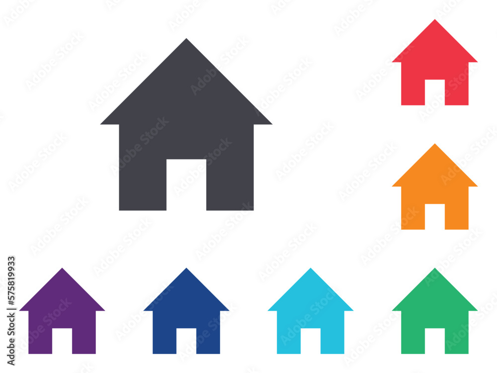 home icon, red, purple, blue, green and orange. home icon, red, purple, blue, green and orange.