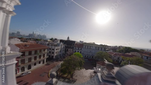 Drone fpv clip of casco viejo Panama old city going around a plaza photo