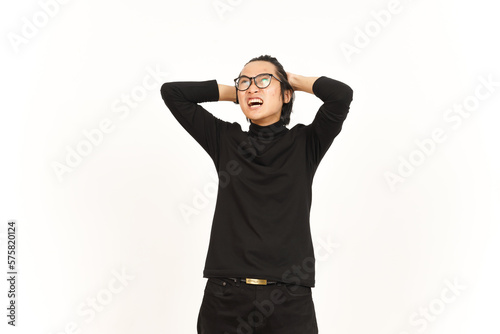 Angry Stressed and Pull Hair Of Handsome Asian Man Isolated On White Background