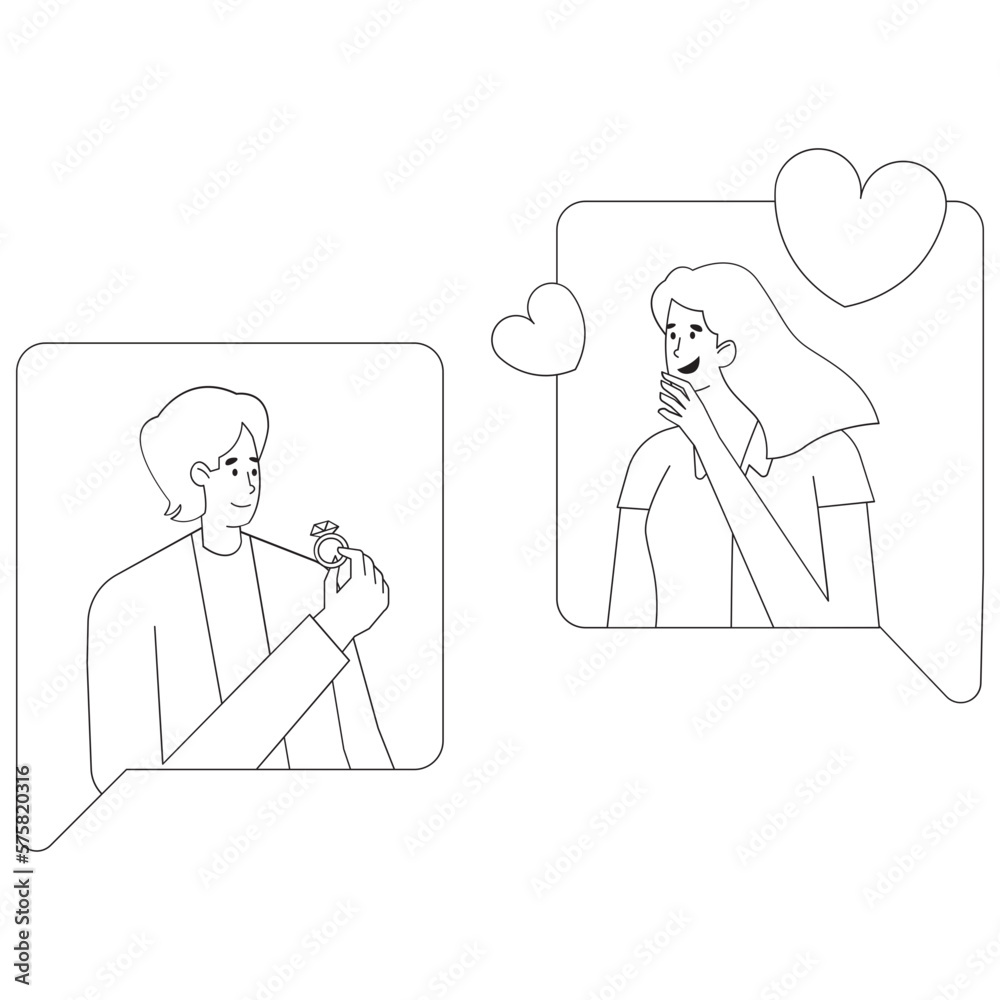 Virtual Love Valentine Outline 2D Illustration Virtual Love Valentine Outline 2D Illustration