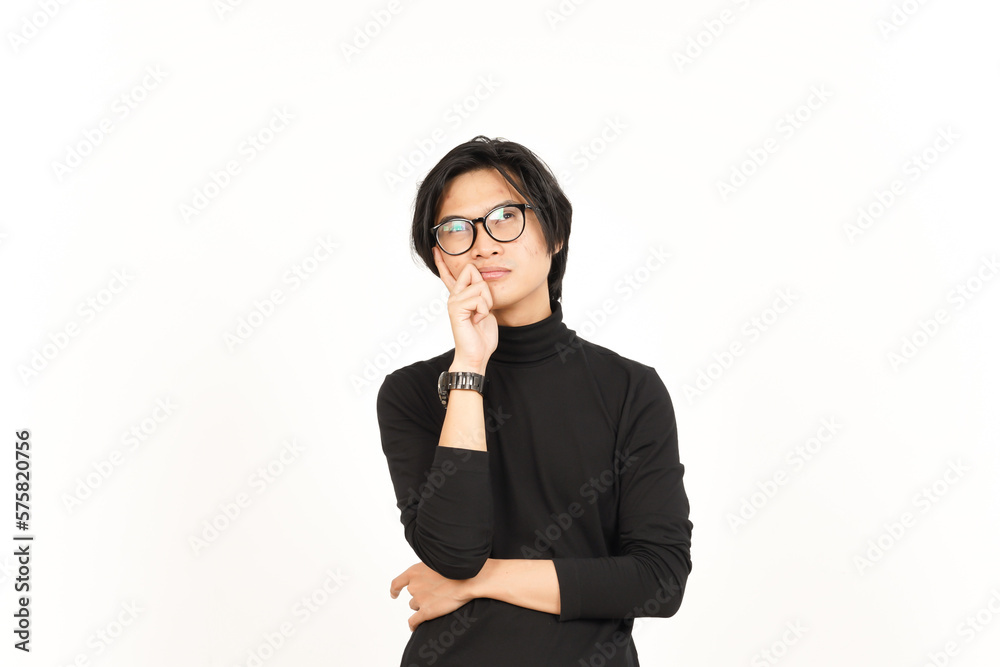 Looking up and Thinking Gesture Of Handsome Asian Man Isolated On White Background Looking up and Thinking Gesture Of Handsome Asian Man Isolated On White Background