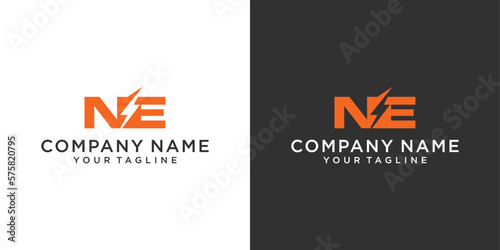 Initial NE Letter logo with lightning bolt logo vector design