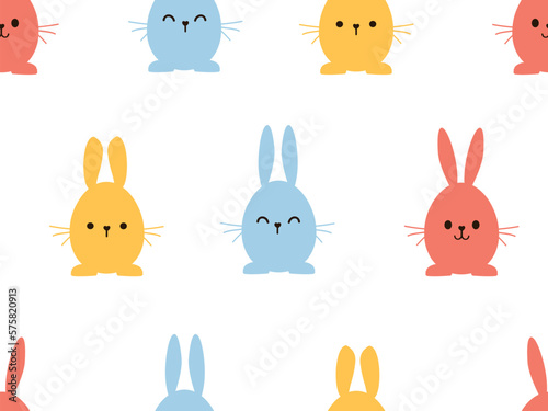 Seamless pattern with Easter bunny rabbit cartoons on white background vector illustration. Cute childish print.