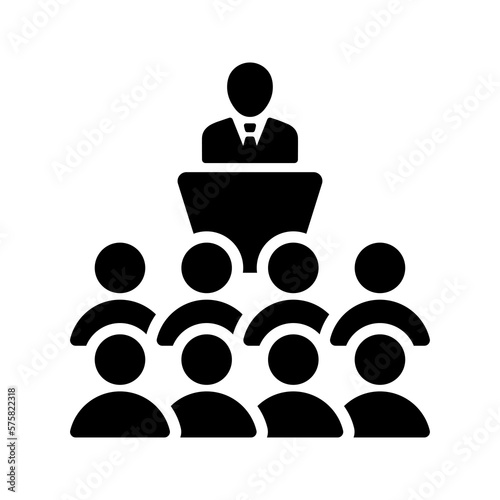 Coaching, demonstrate, learning icon. Black vector graphics.