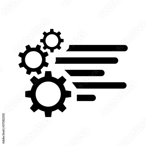 Cogwheel, dynamism, setting icon. Black vector graphics.