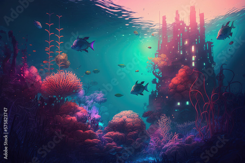 Colorful underwater world, generative AI, wallpaper