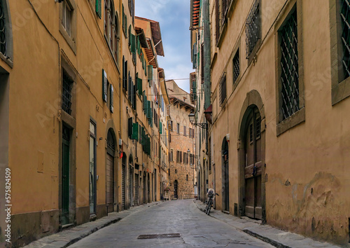 Gothic buildings on a narrow street in Centro Storico of Florence  Italy