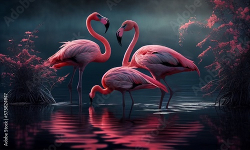 Flamingo is a beautiful bird flamingos on the lake, art illustration painted , generative ai