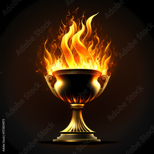 Trophy for the winner with fire and energy. Generative AI