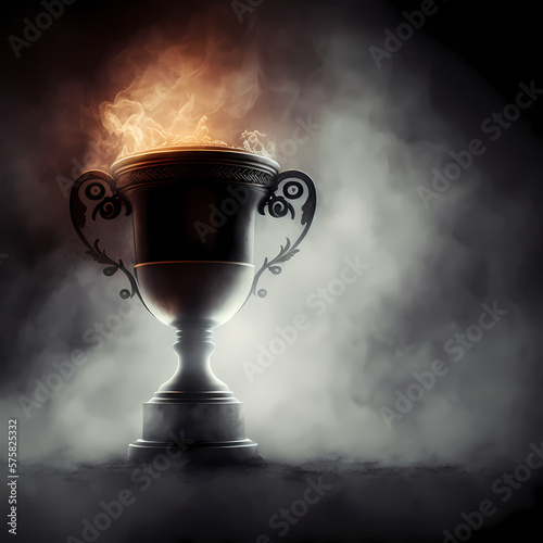 Trophy for the winner with fire and energy. Generative AI