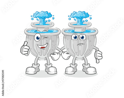 water fountain thumbs up and thumbs down. cartoon mascot vector