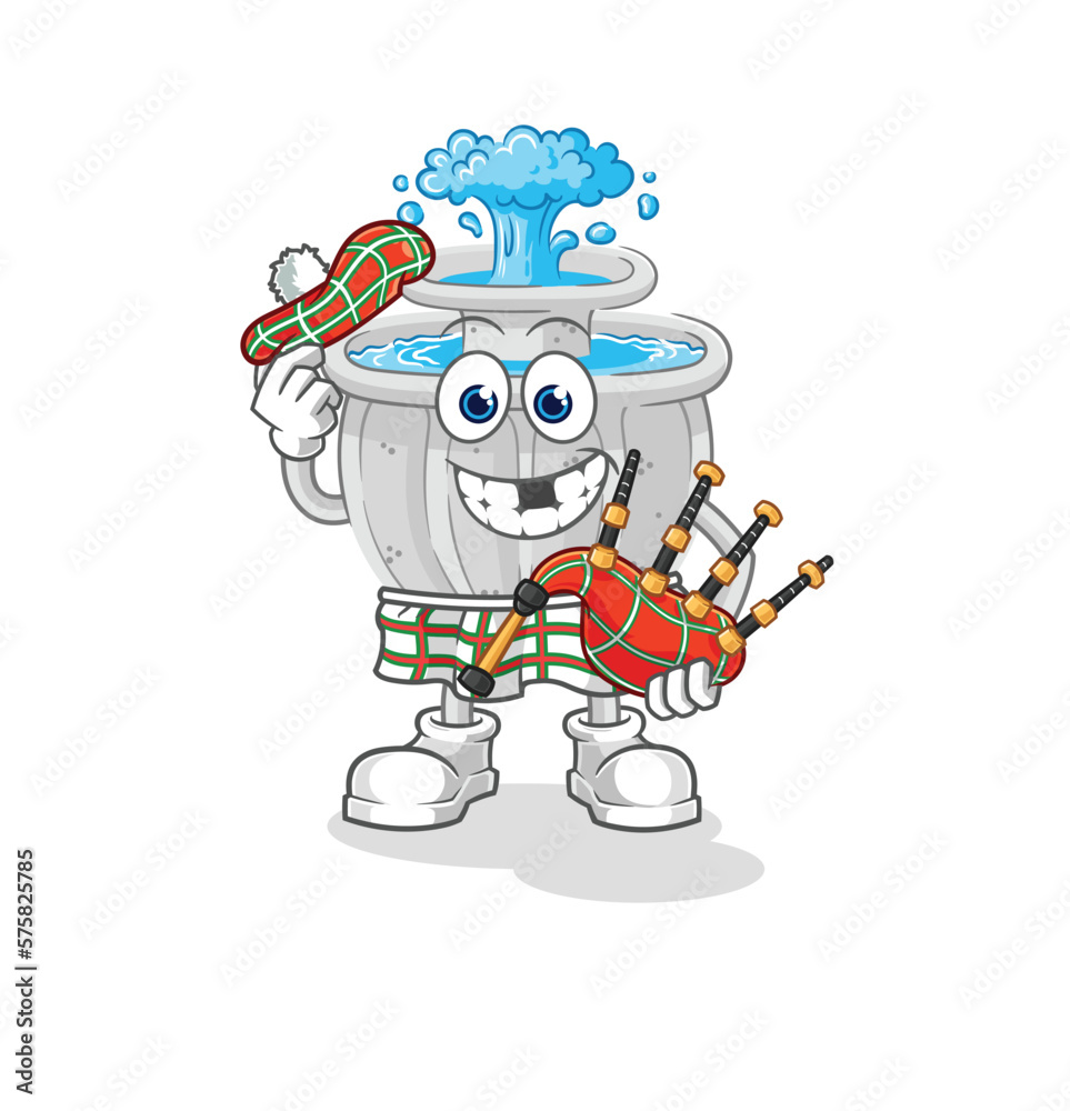 water fountain scottish with bagpipes vector. cartoon character