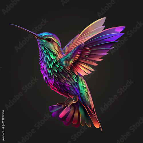 Hummingbird in neon colors. Generative AI.