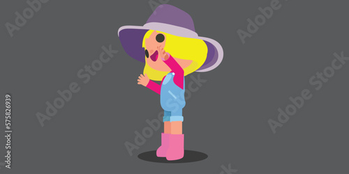 Vector Illustration Of  Kids woman happy and fun spaek wow cartoons kids. photo