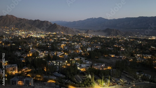 Leh Ladakh at night. Leh Ladakh is the capital and largest town of Ladakh union territory in India. photo