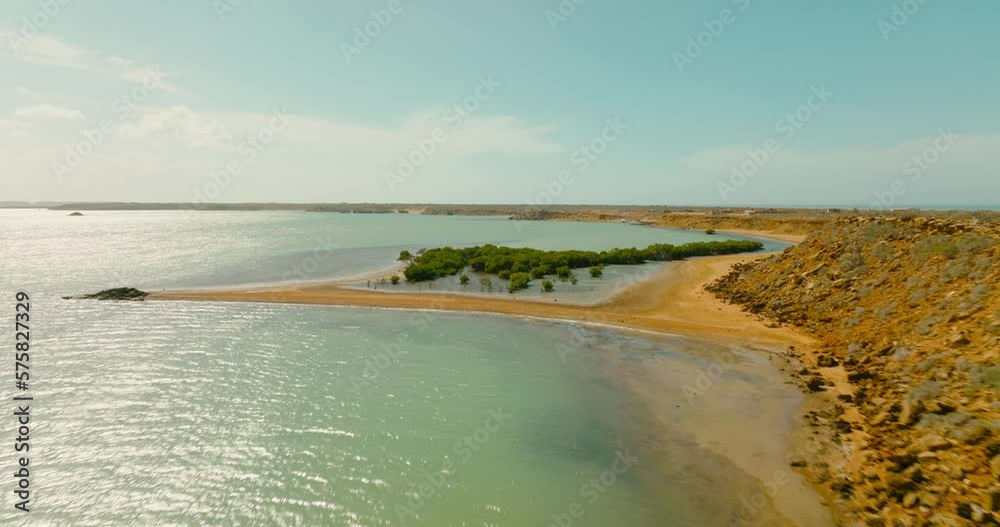 Aerial view flying over the beach in the desert, Colombia, la guajira, punta gallinas Aerial view flying over the beach in the desert, Colombia, la guajira, punta gallinas