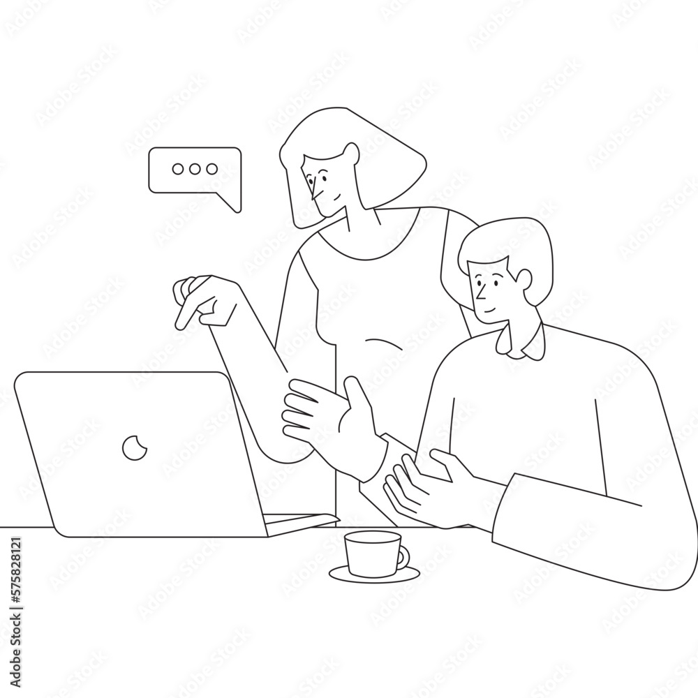 Revision People Communication Outline 2D Illustration