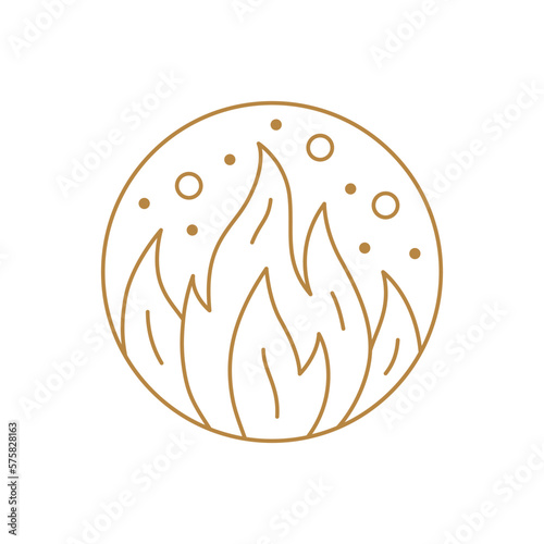 Fire element of nature thin line symbol set. Nature energy abstract golden sign design vector illustration on white background