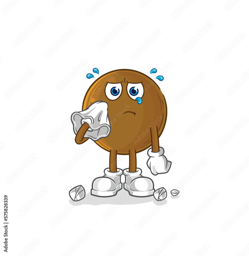 avocado stone cry with a tissue. cartoon mascot vector avocado stone cry with a tissue. cartoon mascot vector