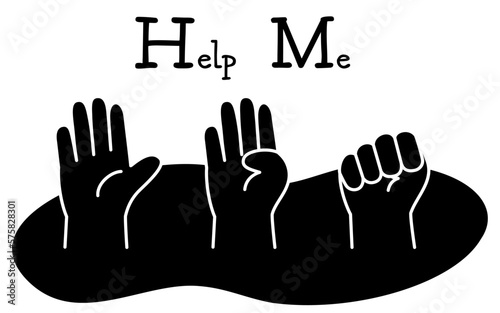 Line drawing of the Help Me hand sign