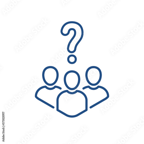 abstract people with question mark like quizz. linear trend brainstorming logotype graphic stroke art design web element isolated on white. concept of query hr information and support or inspection