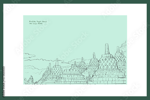 stupa Borobudur hand-drawn sketch, Indonesian historic  Budha temple, eps 10